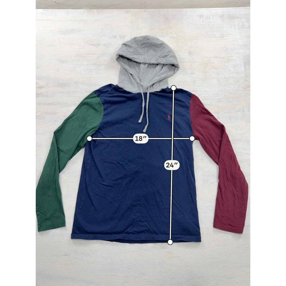 Polo Ralph Lauren Hoodie T-Shirt Medium Colorblock Long Sleeve Navy Mens